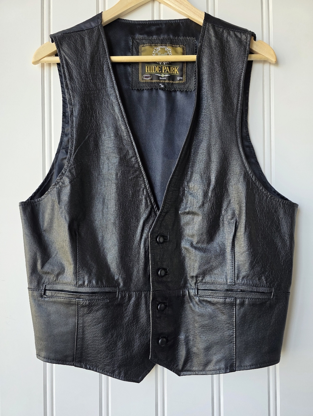 Vintage Hide Park Leather V Neck Waist Coat Vest Mens Medium Biker